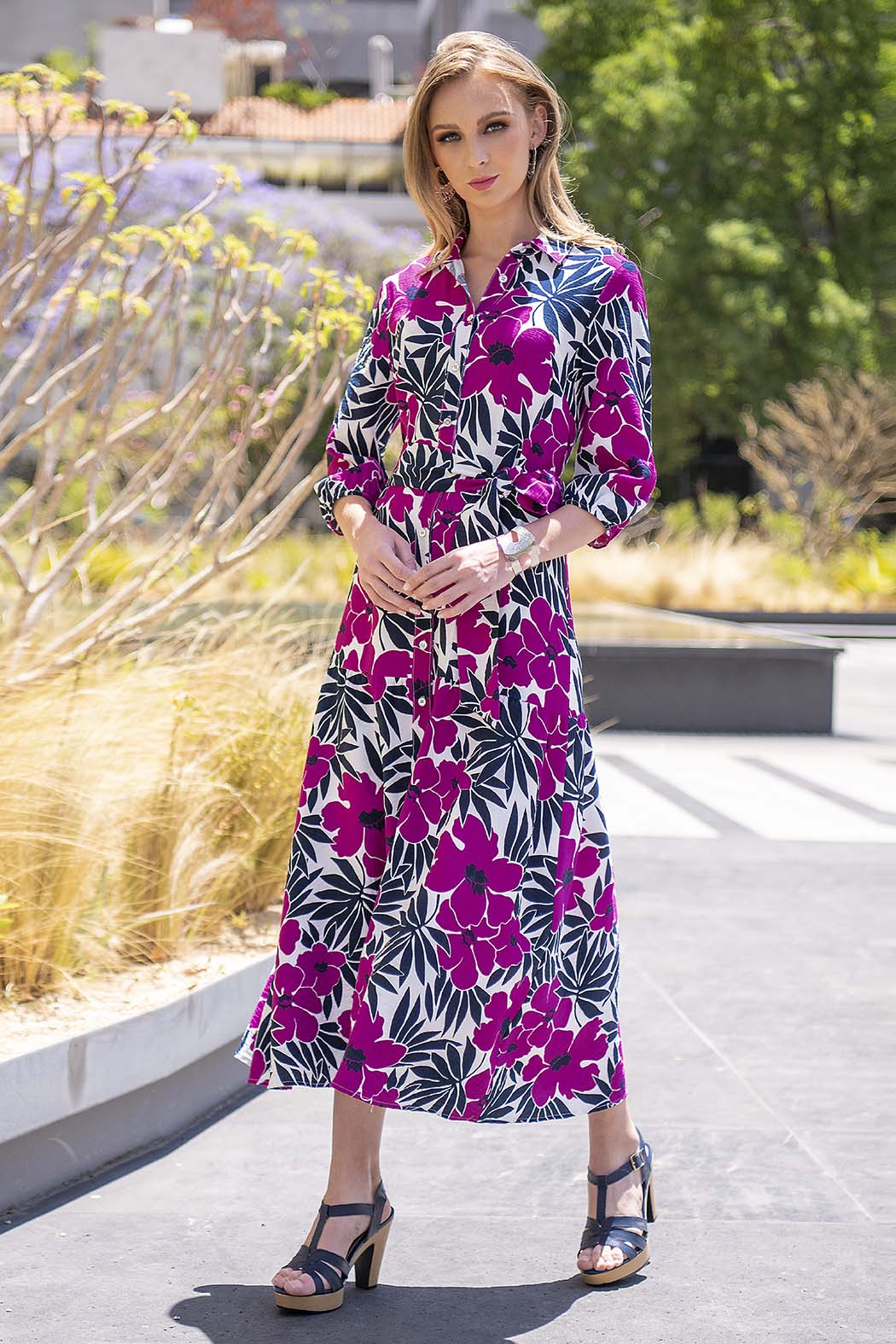 Vestido Largo Con Estampado De Flores