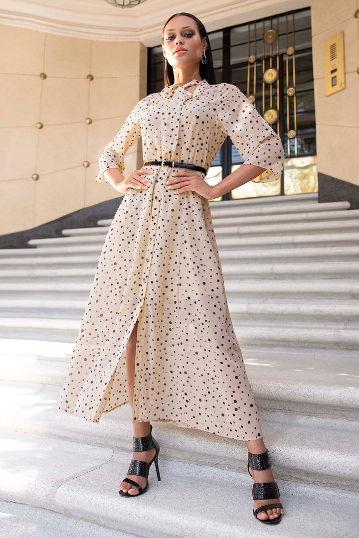 Vestido Largo Con Estampado De Puntos