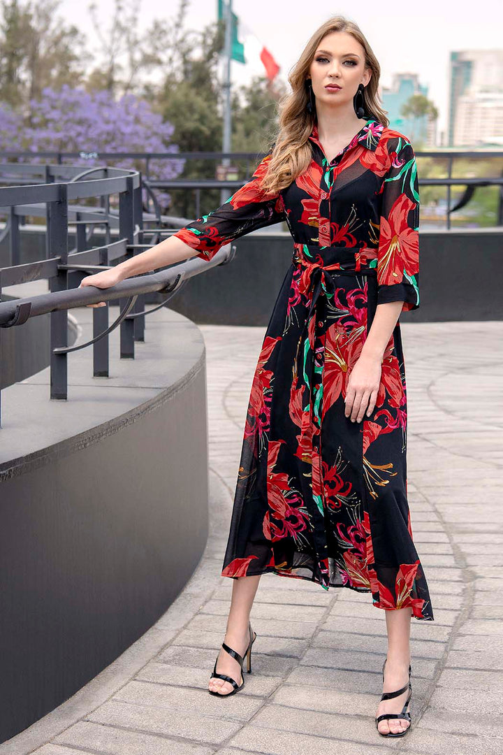 Vestido Largo Con Estampado De Flores