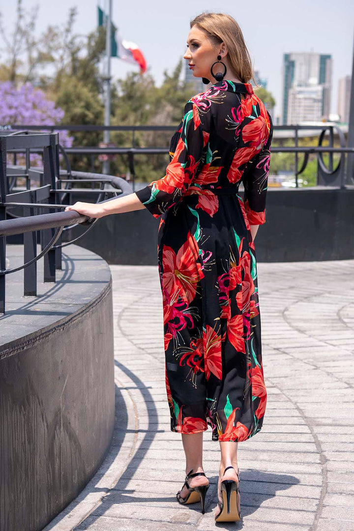 Vestido Largo Con Estampado De Flores