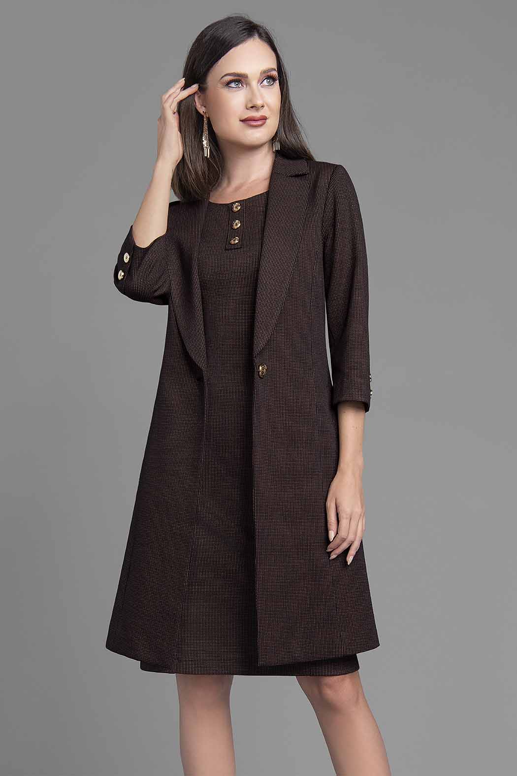 Conjunto De Vestido Con Saco Largo