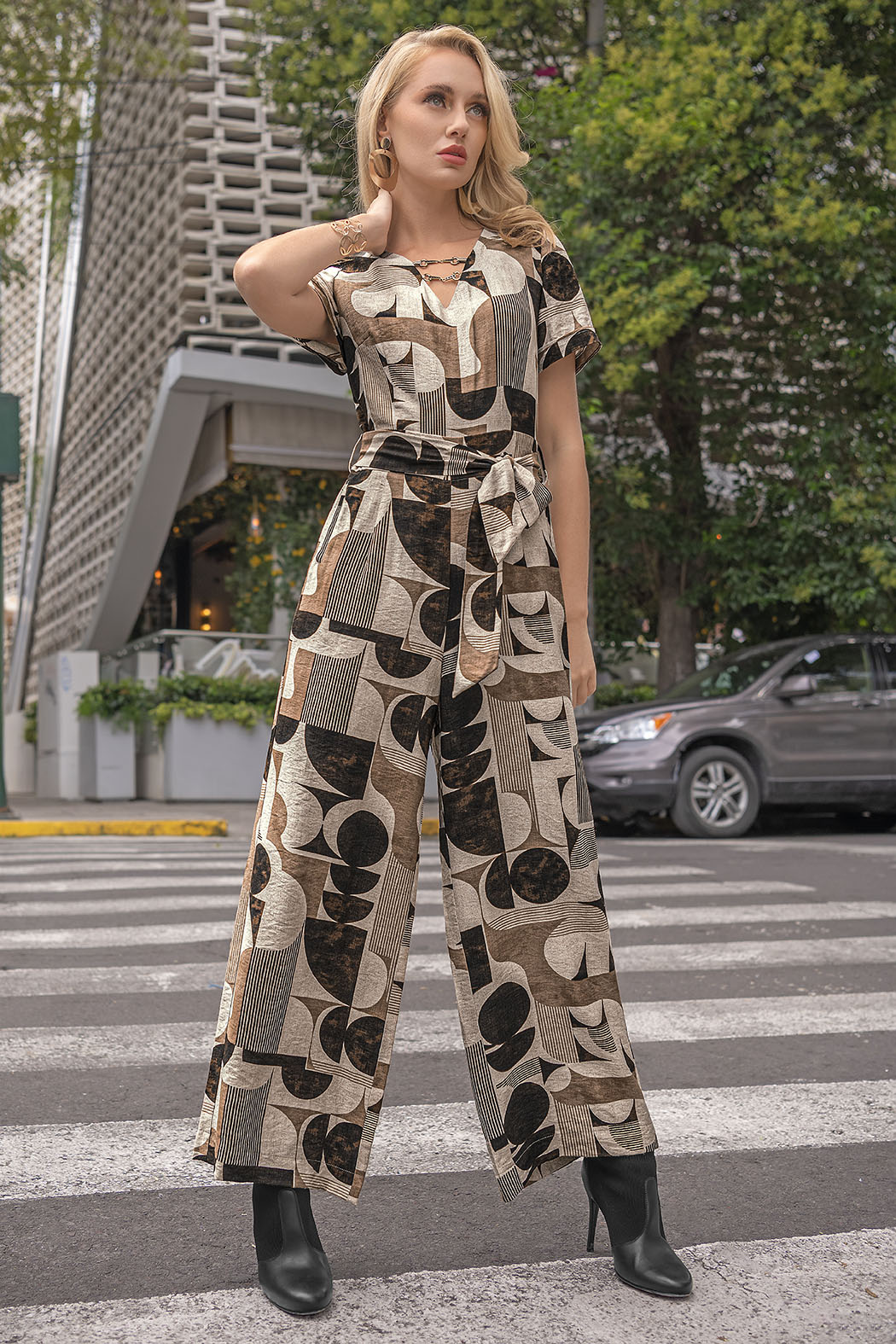 Jumpsuit Estampado De Manga Corta