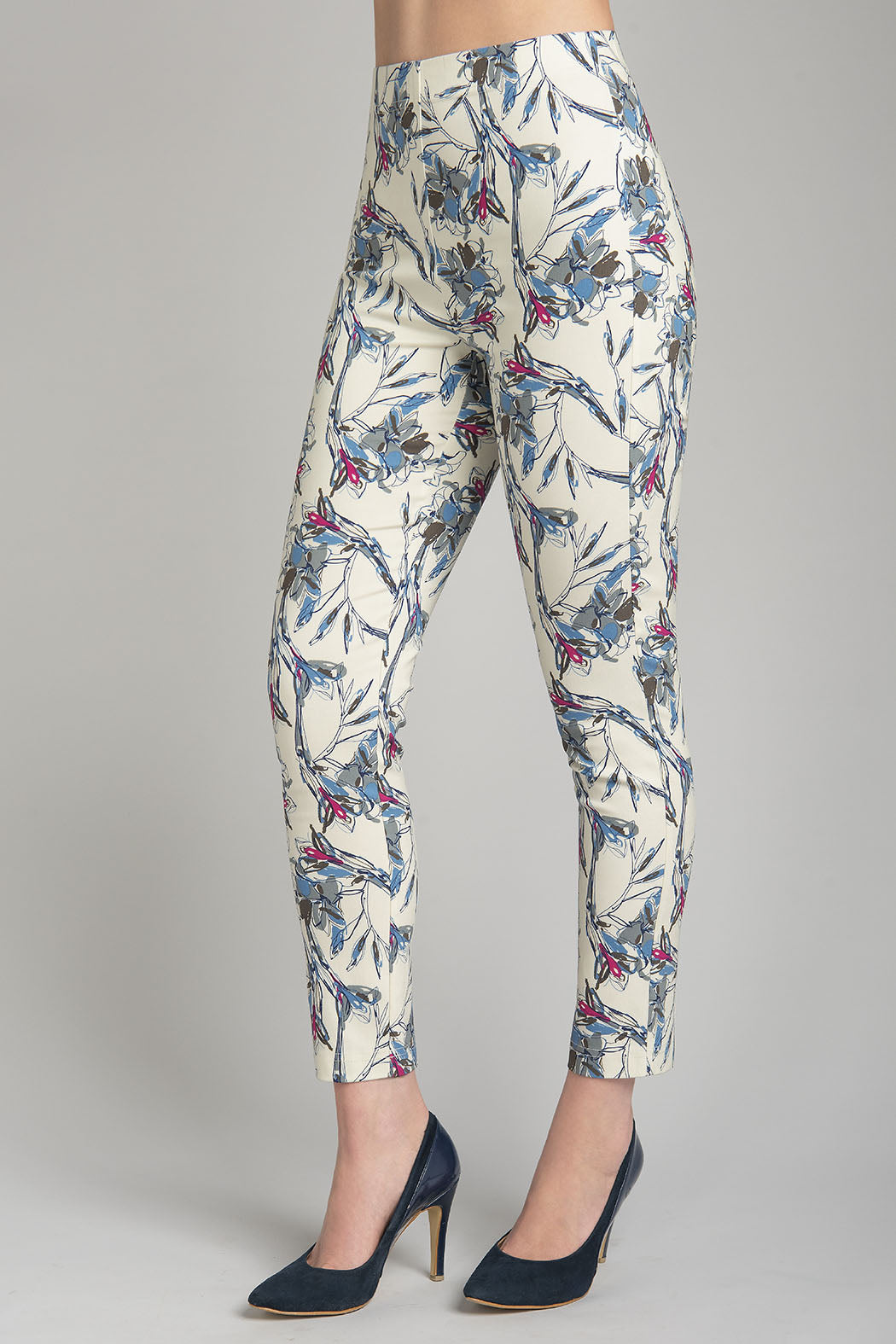 Pantalon Estampado Floral Cintura Media Con Pinzas