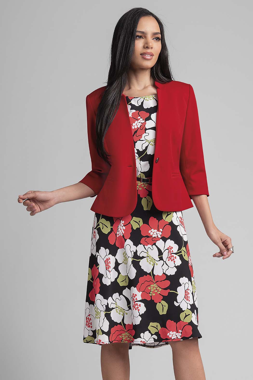 Conjunto De Vestido Estampado Con Saco