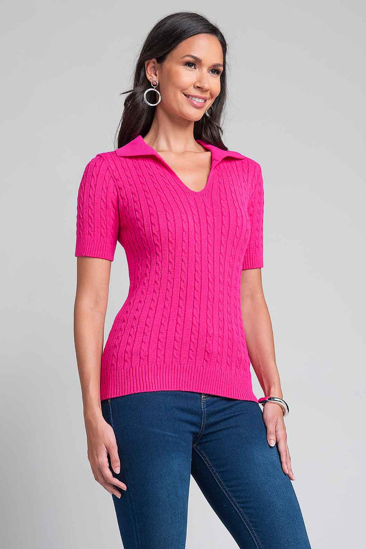 Blusa De Punto Con Manga Corta Y Cuello Sport