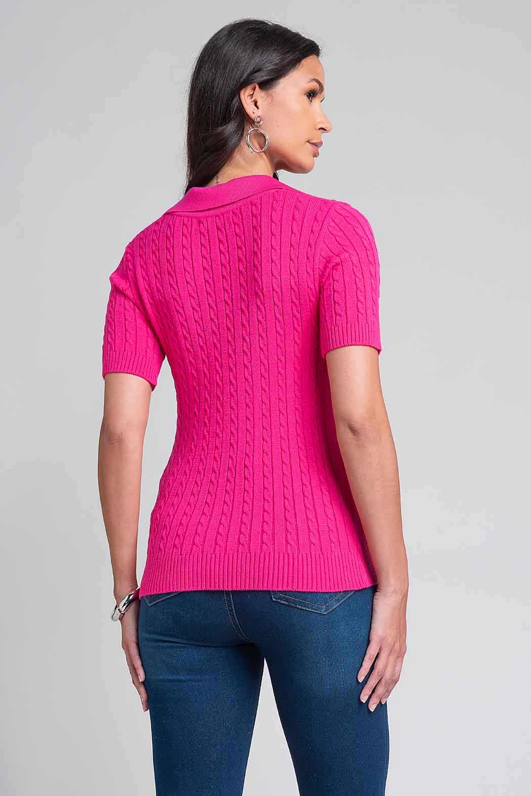 Blusa De Punto Con Manga Corta Y Cuello Sport