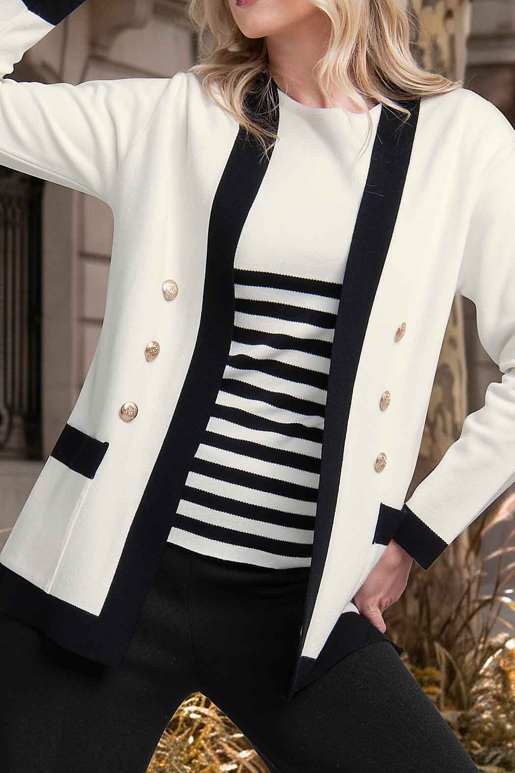 Blusa De Punto Con Manga Corta Y Franjas