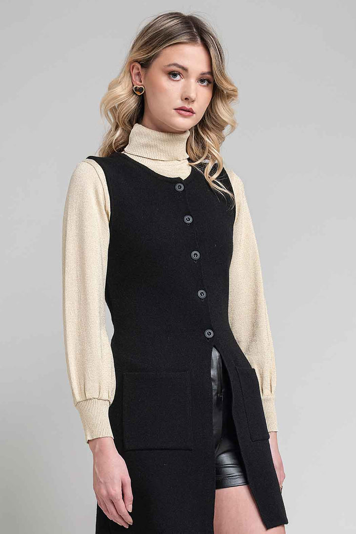 Sueter De Punto Metalico Cuello Alto