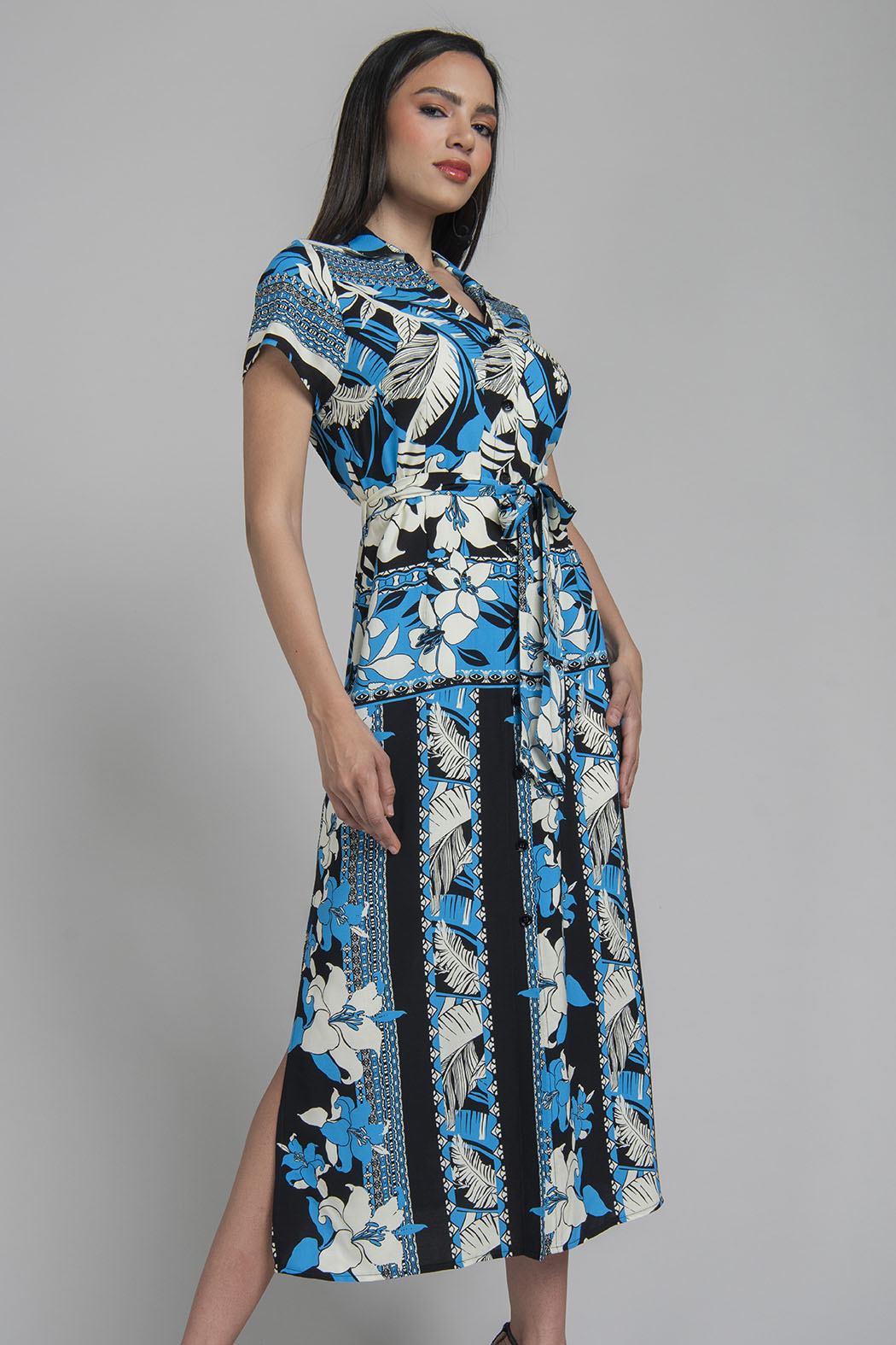 Vestido Largo Estampado Con Jareta En Cintura