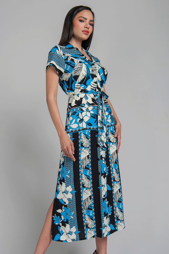 Vestido Largo Estampado Con Jareta En Cintura