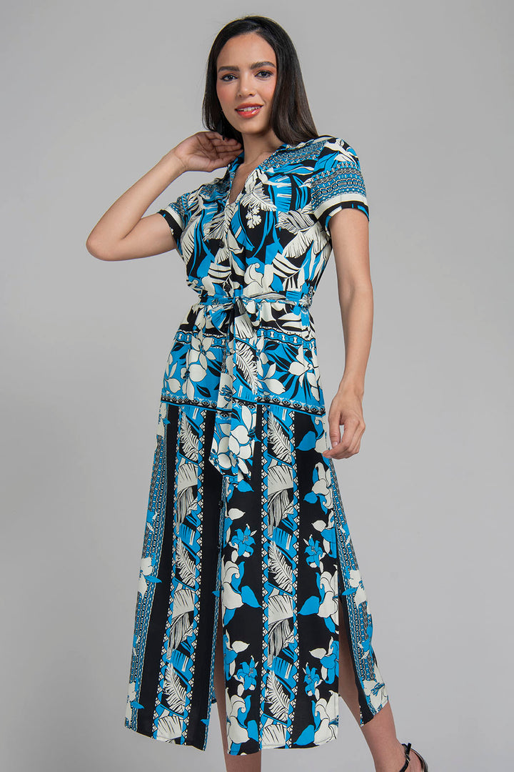 Vestido Largo Estampado Con Jareta En Cintura