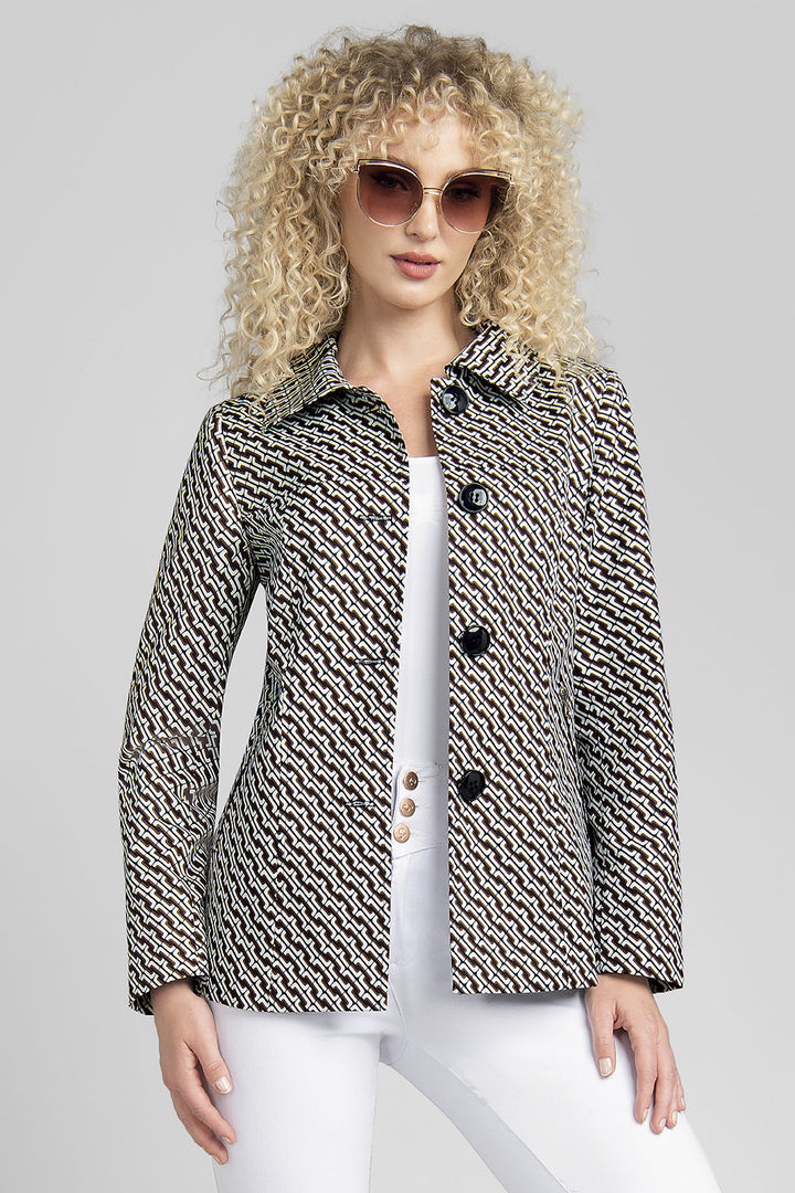 Gabardina Estampada Con Botones Al Frente Y Cierres En Bolsillos