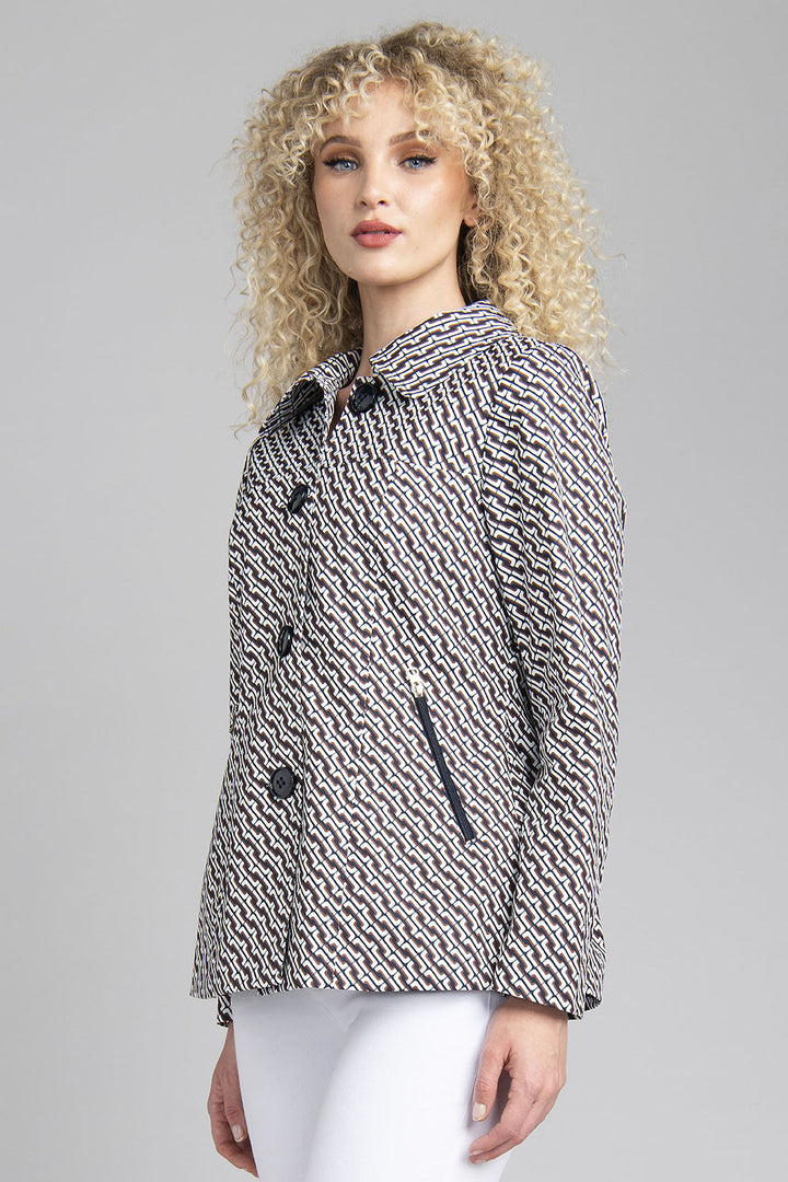 Gabardina Estampada Con Botones Al Frente Y Cierres En Bolsillos