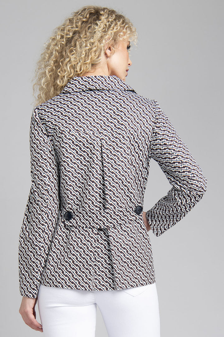 Gabardina Estampada Con Botones Al Frente Y Cierres En Bolsillos