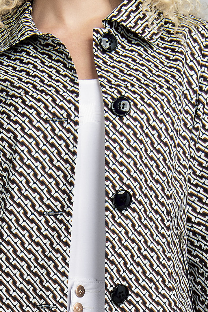 Gabardina Estampada Con Botones Al Frente Y Cierres En Bolsillos