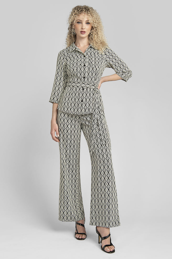 Conjunto De Pantalon Y Bluson Estampado Con Jareta En Cintura