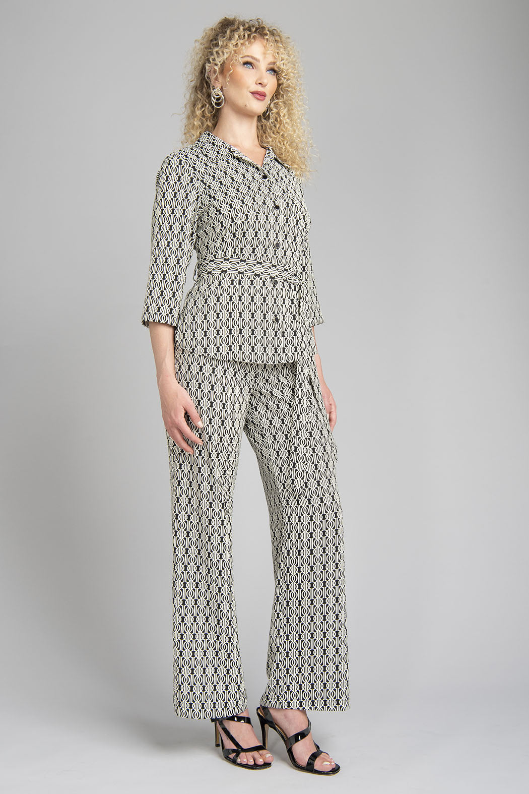 Conjunto De Pantalon Y Bluson Estampado Con Jareta En Cintura