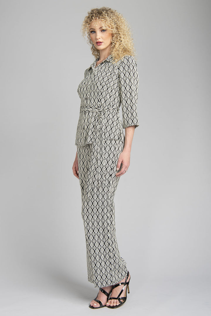 Conjunto De Pantalon Y Bluson Estampado Con Jareta En Cintura