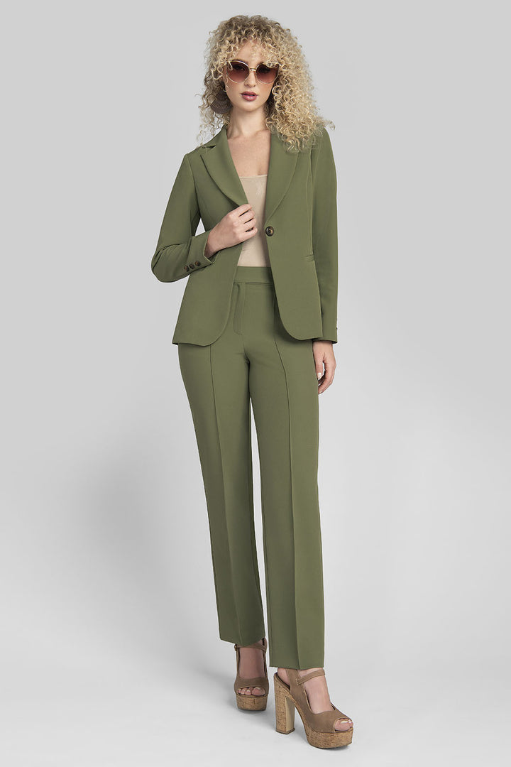 Conjunto De Pantalon Corte Recto Y Saco Corto Con Manga Larga Y Solapa