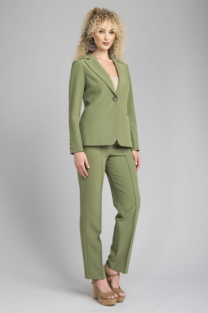 Conjunto De Pantalon Corte Recto Y Saco Corto Con Manga Larga Y Solapa