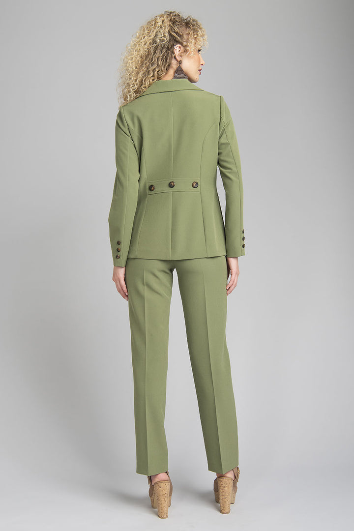 Conjunto De Pantalon Corte Recto Y Saco Corto Con Manga Larga Y Solapa