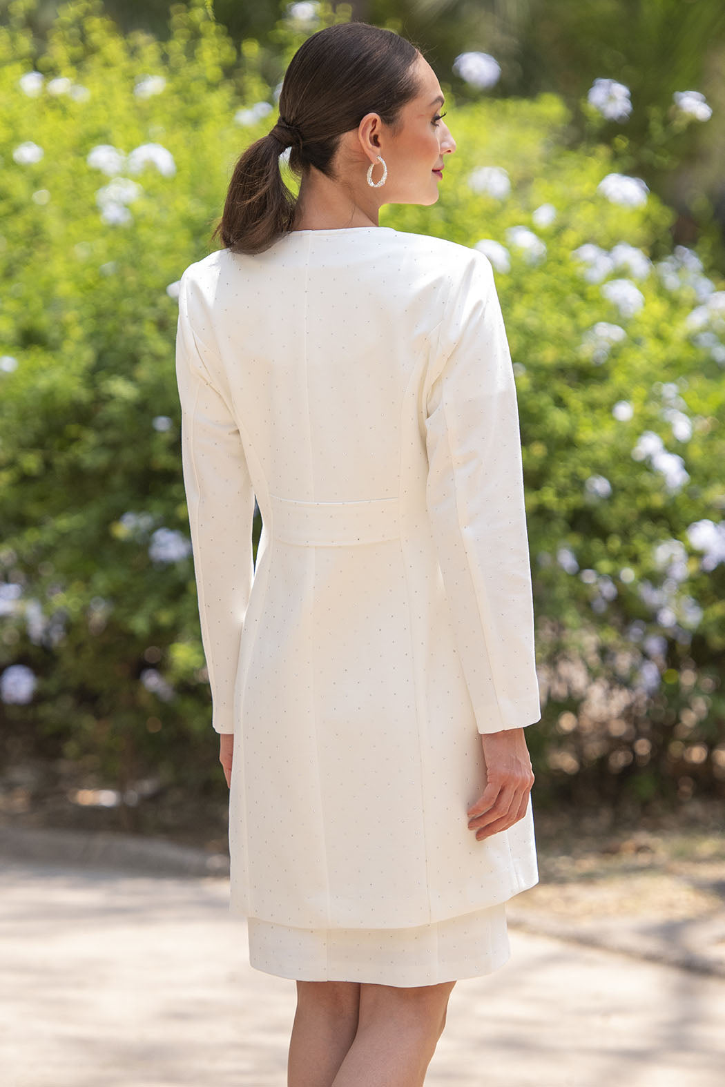 Conjunto De Vestido Manga Corta Con Saco Largo De Brillos