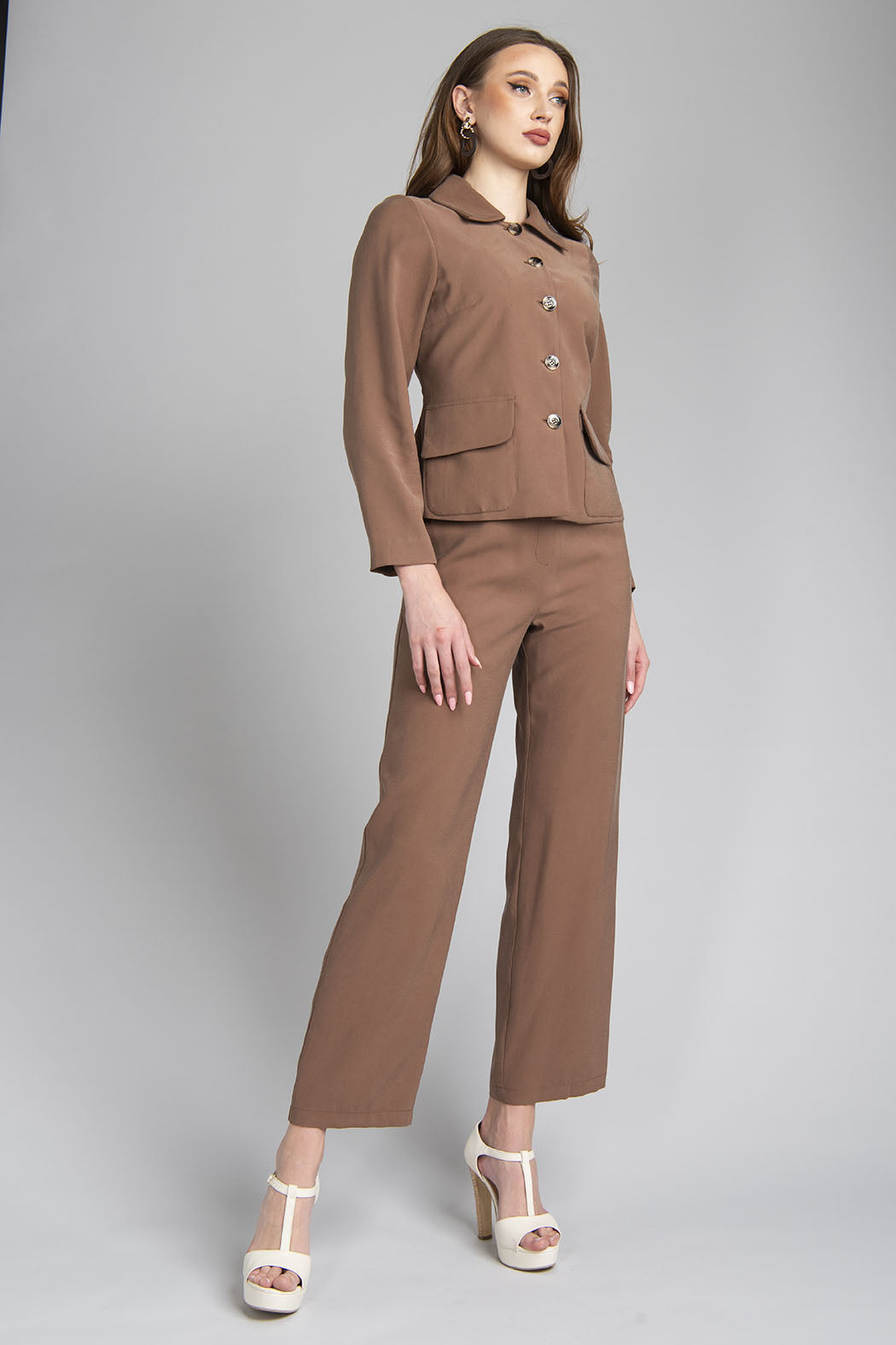 Conjunto De Pantalon Corte Recto Con Saco Manga Larga Y Botones Al Frente