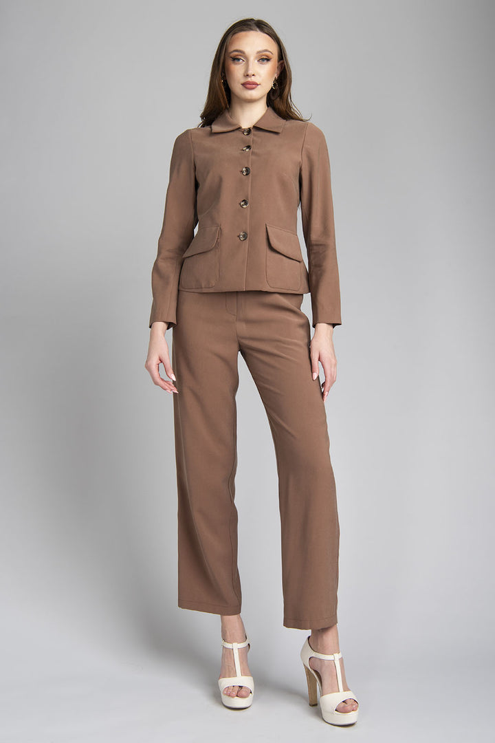 Conjunto De Pantalon Corte Recto Con Saco Manga Larga Y Botones Al Frente