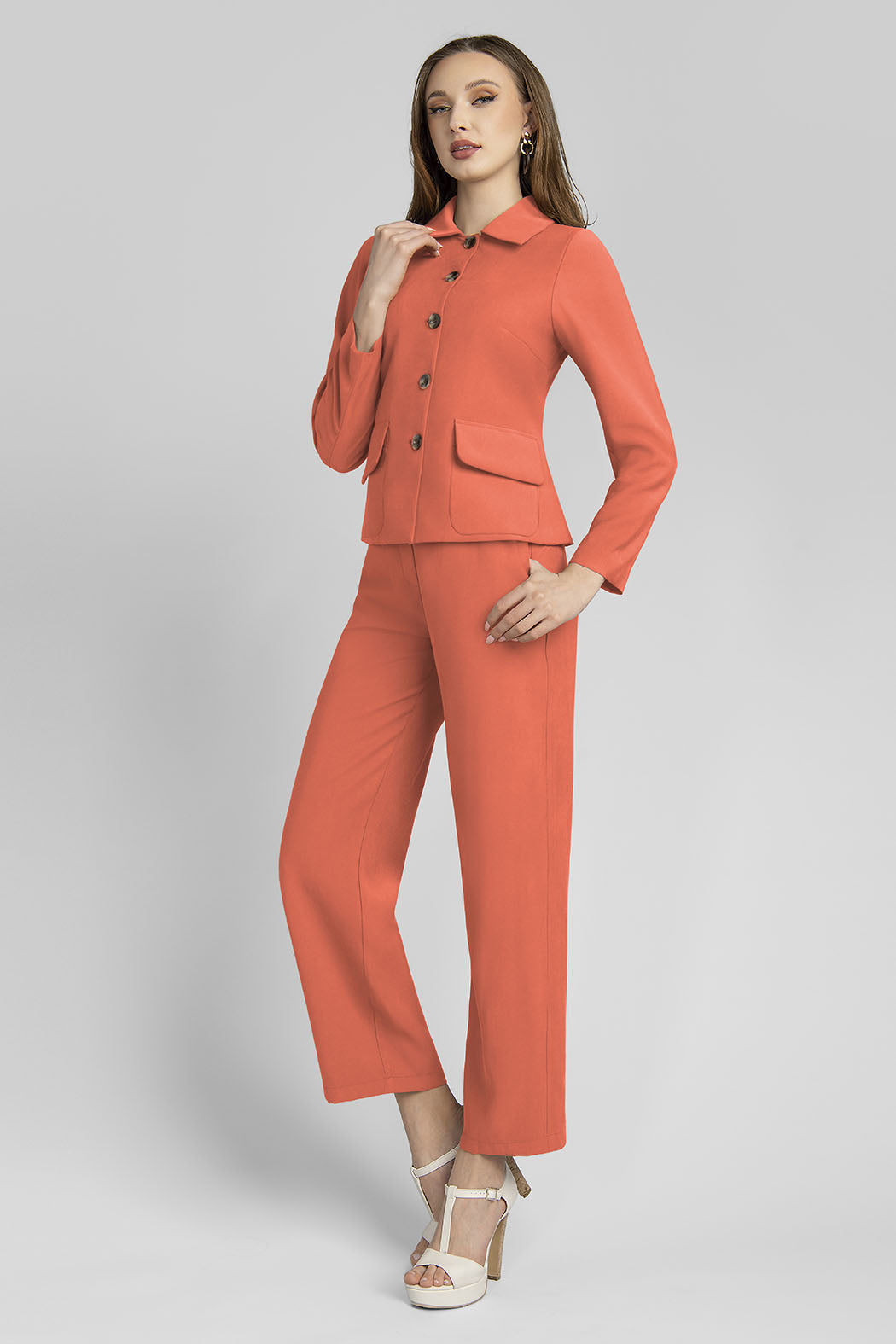 Conjunto De Pantalon Corte Recto Con Saco Manga Larga Y Botones Al Frente