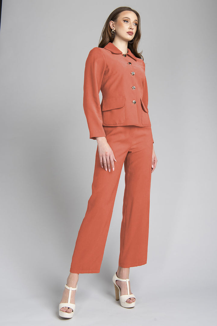Conjunto De Pantalon Corte Recto Con Saco Manga Larga Y Botones Al Frente