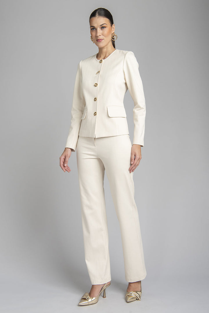 Conjunto De Pantalon Liso Corte Recto Con Saco Manga Larga Y Botones Al Frente