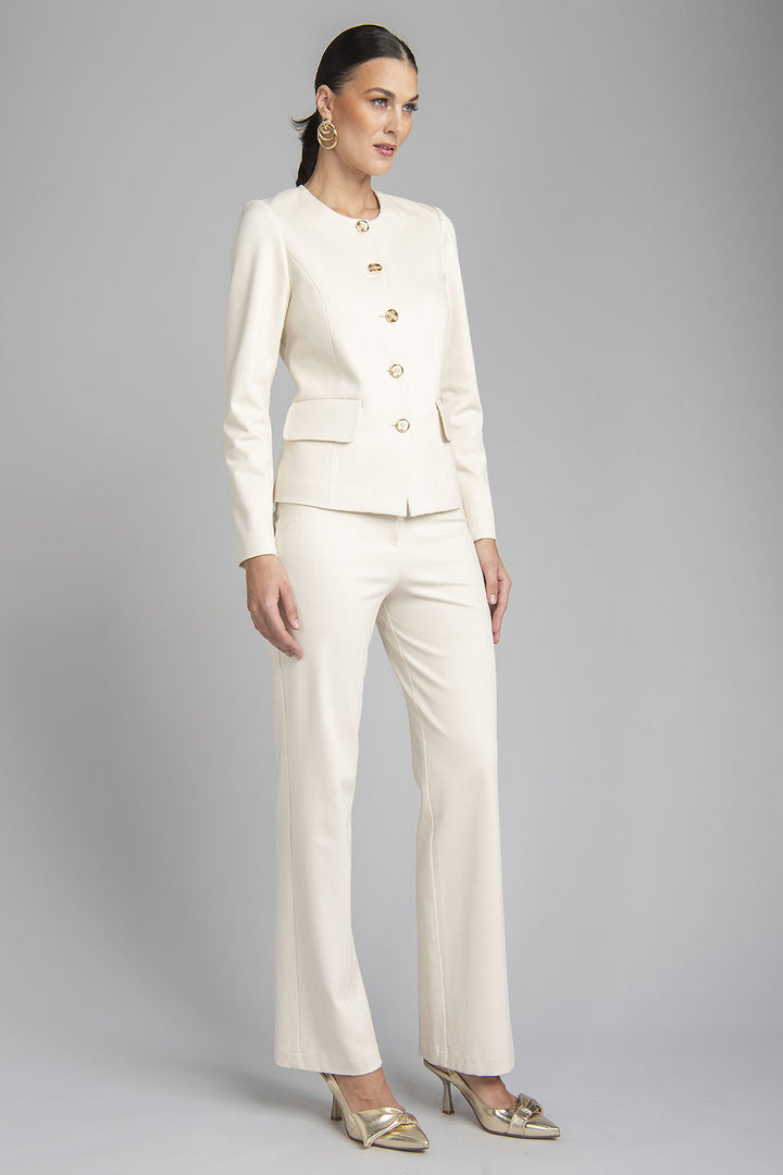Conjunto De Pantalon Liso Corte Recto Con Saco Manga Larga Y Botones Al Frente