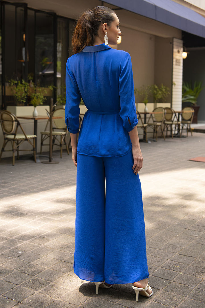 Conjunto Liso De Pantalon Corte Amplio Y Blusa Camisera