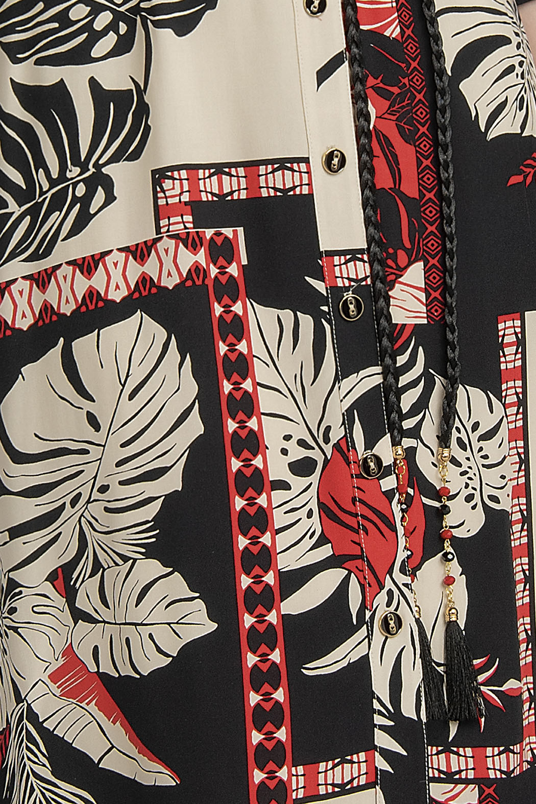 Vestido Largo Estampado De Botones Al Frente Cuello V Y Cinturon