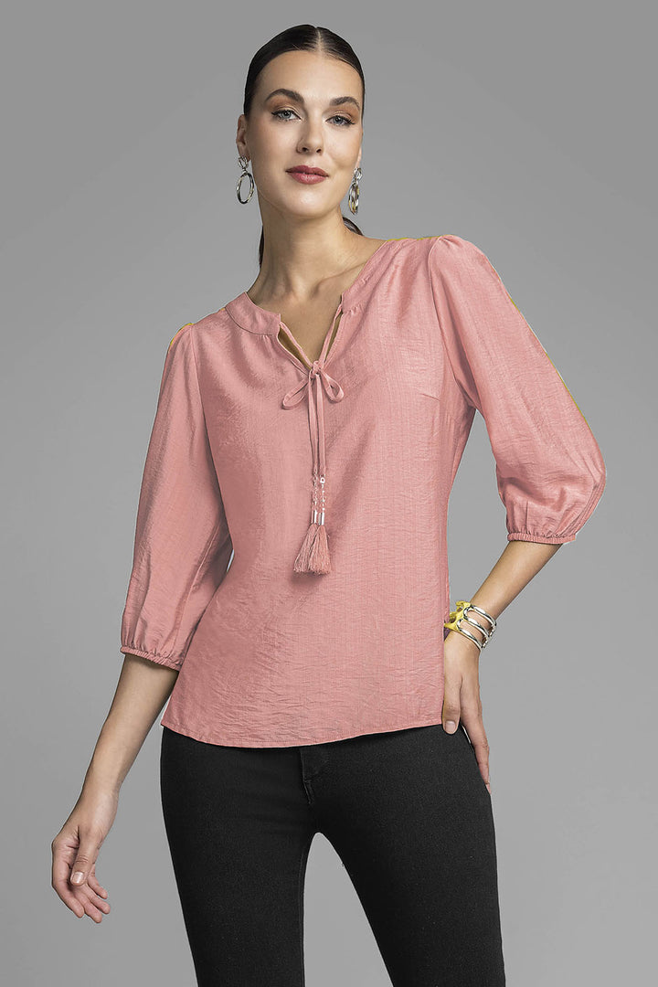 Blusa Manga 3/4 Con Amarre En Cuello