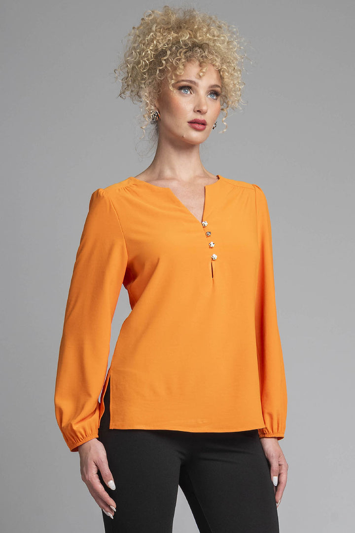 Blusa De Manga Larga Con Botones Al Frente