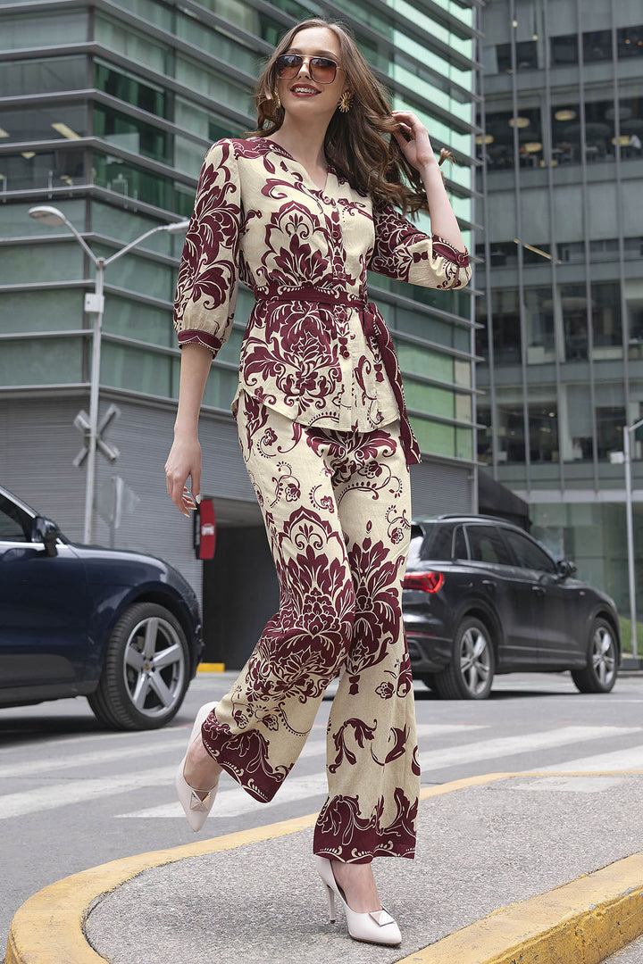Conjunto De Pantalon Con Blusa Camisera Estampado