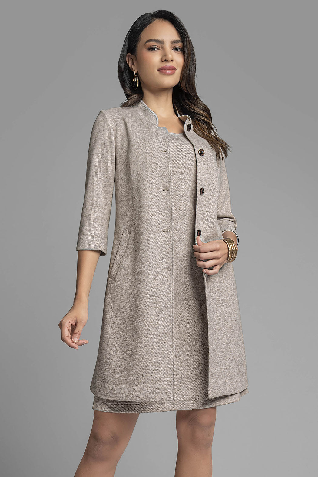 Vestido Con Saco Liso Y Manga 3/4