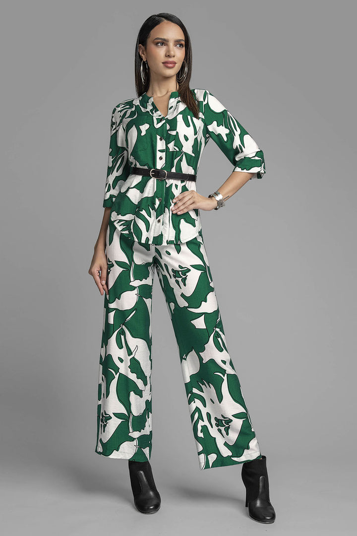 Conjunto De Pantalon Con Blusa Estampado Y Cinturon