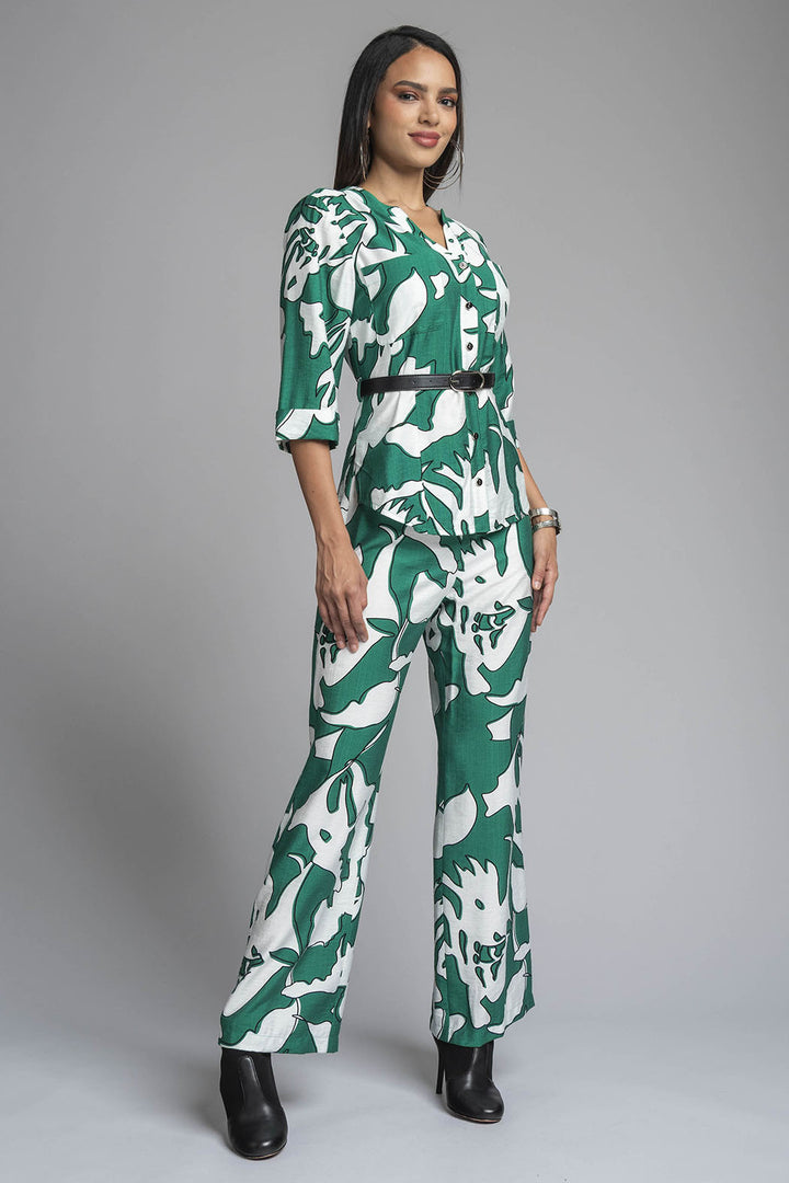 Conjunto De Pantalon Con Blusa Estampado Y Cinturon