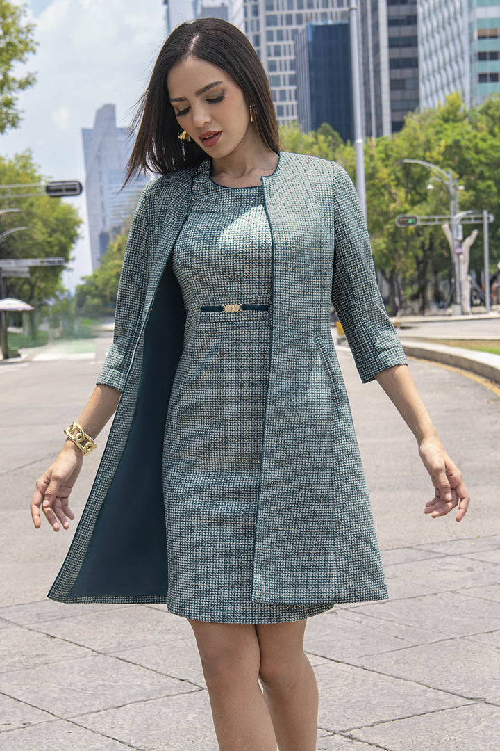 Vestido Con Saco Estampado De Cuadros