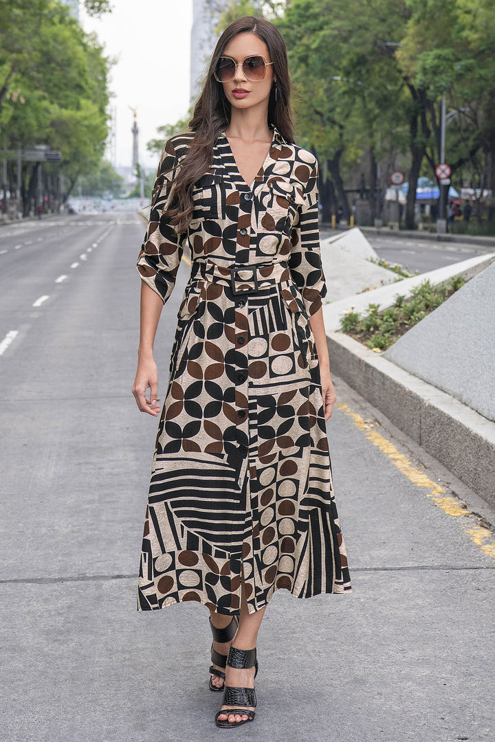 Vestido De Manga Larga Estampado