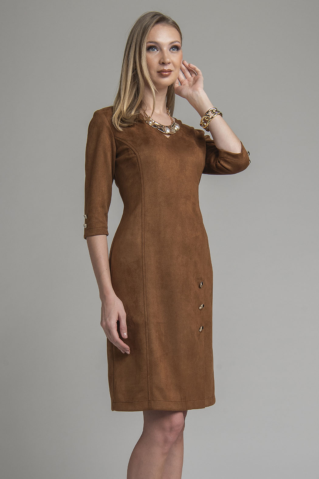 Vestido De Gamusa Manga 3/4