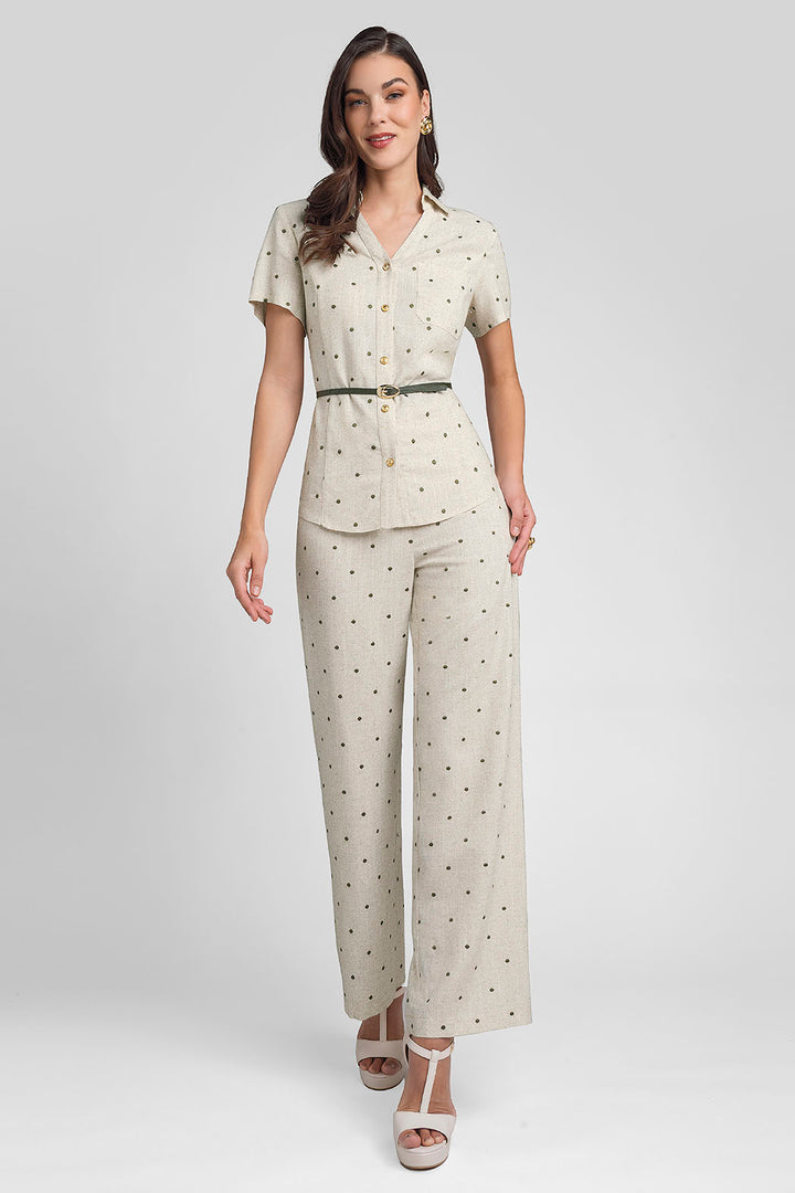 Conjunto De Pantalon Con Blusa Estampado De Lunares