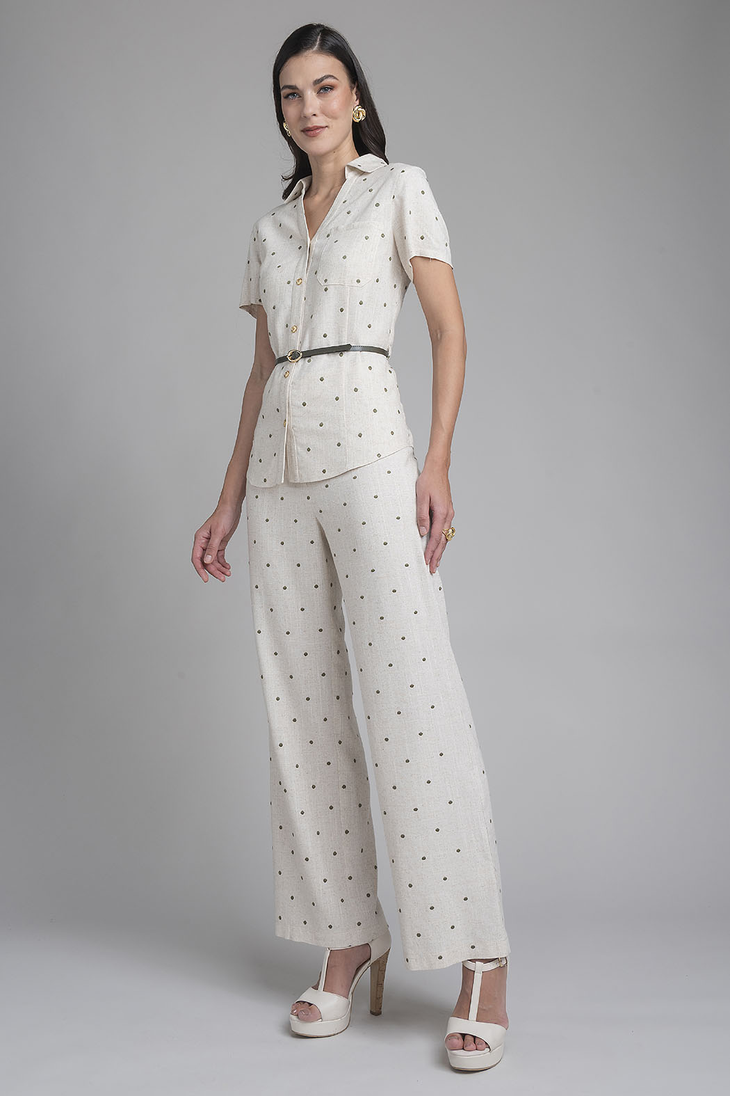 Conjunto De Pantalon Con Blusa Estampado De Lunares