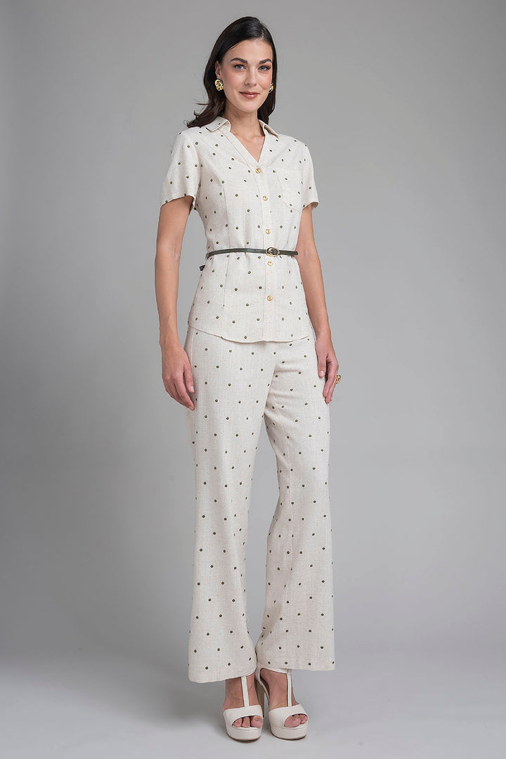 Conjunto De Pantalon Con Blusa Estampado De Lunares