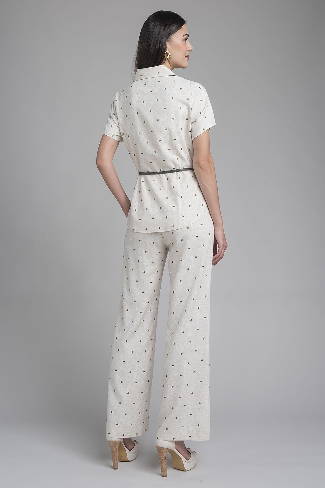 Conjunto De Pantalon Con Blusa Estampado De Lunares