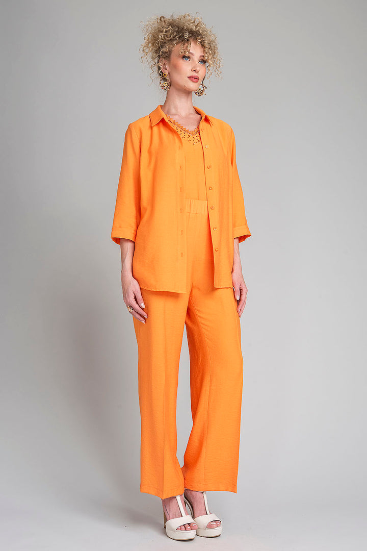 Conjunto De Pantalon Con Top Y Blusa Lisa