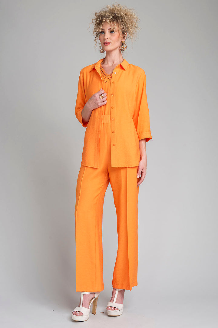 Conjunto De Pantalon Con Top Y Blusa Lisa