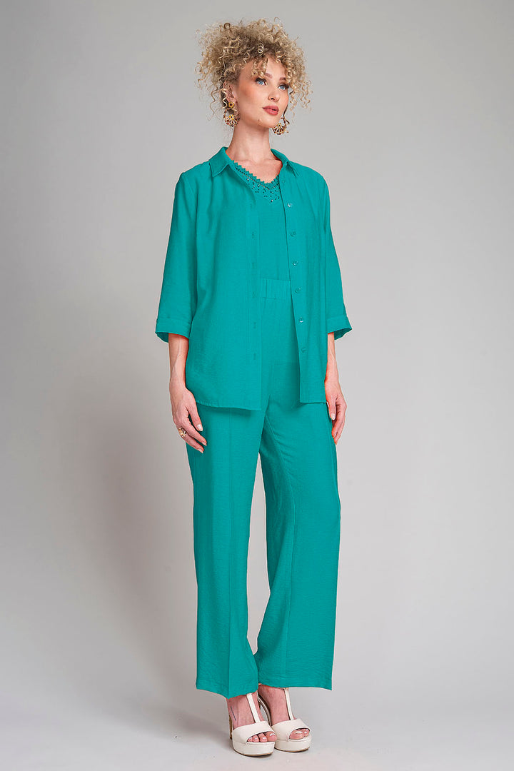 Conjunto De Pantalon Con Top Y Blusa Lisa